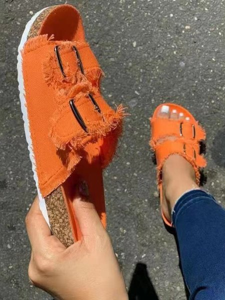 

Double Buckle Denim Canvas Slippers, Orange, Sandals & Slippers