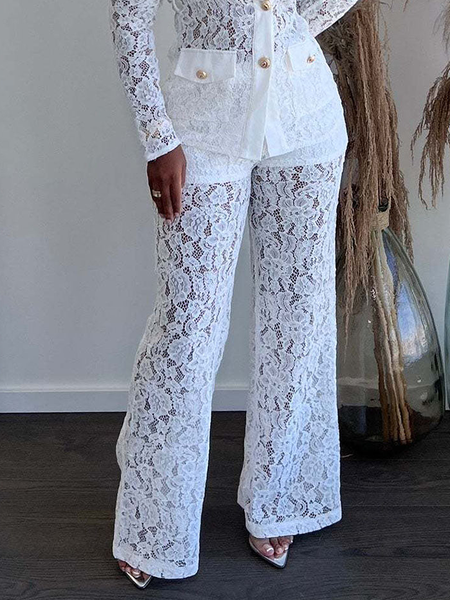 

Plain Regular Fit Elegant Fashion Long Pants Straight pants, White, Pants