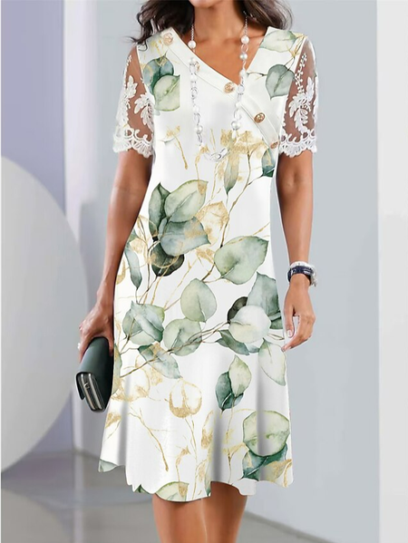 

Casual Others Floral Loose Dress With No Belt, White, Dresses