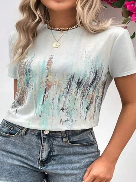 

Casual Abstract Crew Neck T-Shirt, Gray, T-Shirts