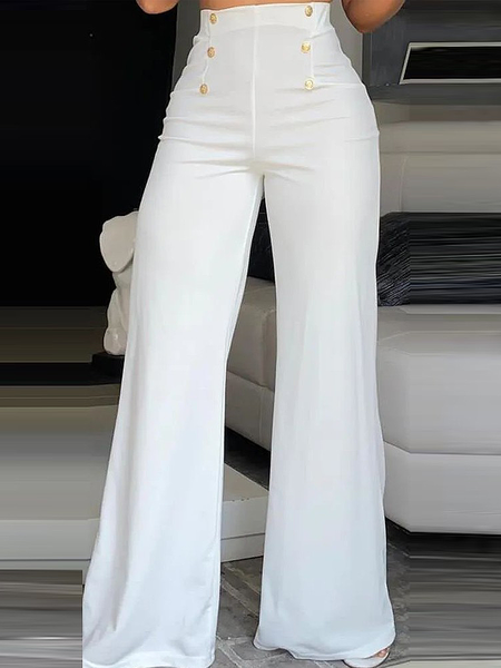 Plain Urban Regular Fit High Waist Fashion Long Pants Straight pants, White, Pants