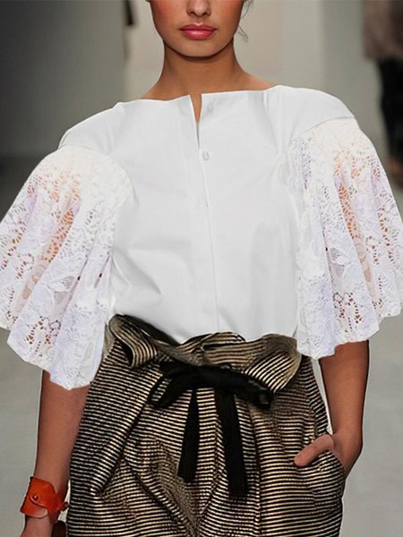 Urban Plain Regular Fit Crew Neck Blouse, White, Blouses and Shirts