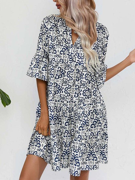 

Ruched Loose V Neck Elegant Dress, Dark blue, Dresses