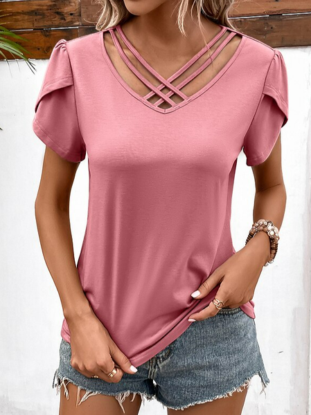 

Plain V Neck Casual Shirt, Pink, Shirts & Blouses
