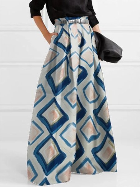 

Urban High Waist Geometric Fashion Wide leg Pants, Blue, Pants