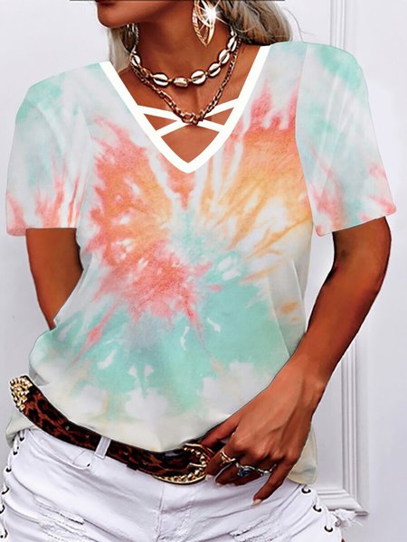 

V Neck Regular Fit Ombre Casual T-Shirt, Gray, T-Shirts