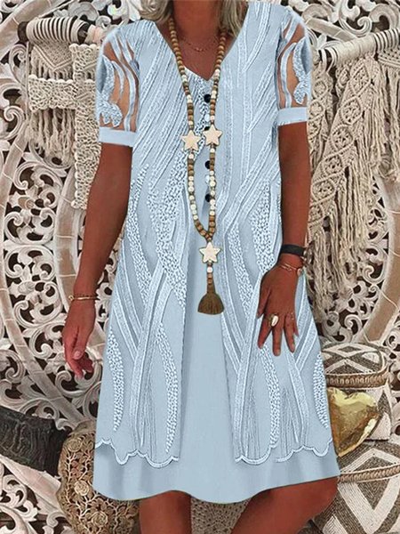 

Floral Loose Lace Elegant Dress, Blue, Dresses