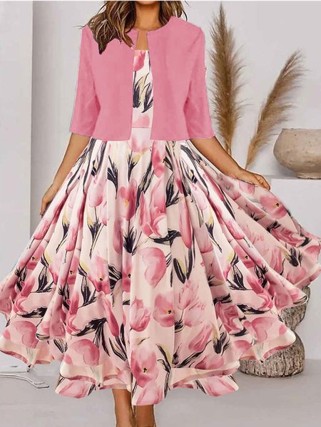 

Loose Square Neck Elegant Floral Two-Piece Set, Pink, Suit Set