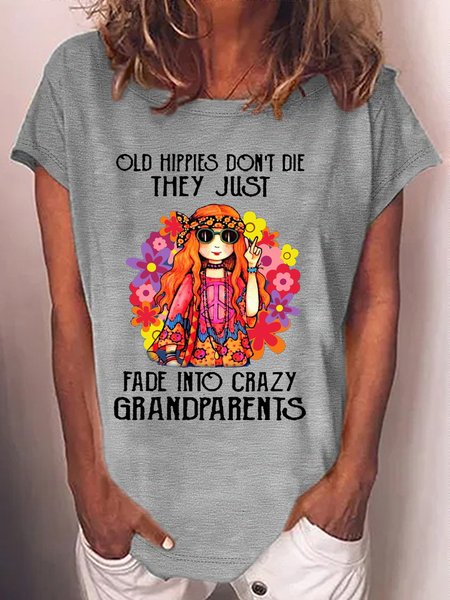 

Women's Hippie Grandma Old Hippies Don’t Die They Just Fade Into Crazy Grandparents T-Shirt, Gray, T-shirts