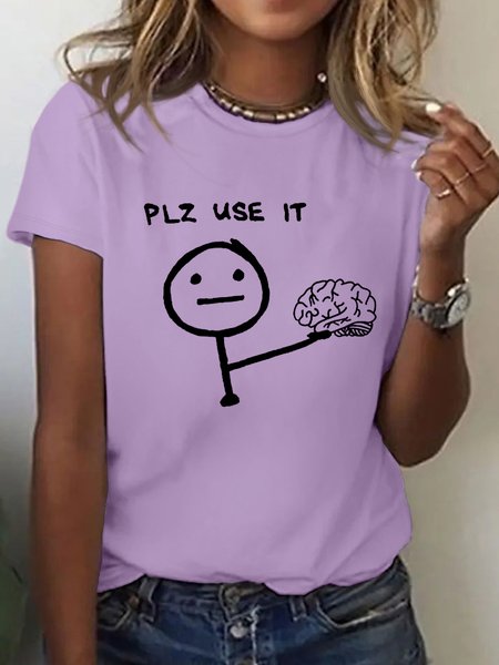 

Women's Cotton Plz Use It Matchstick Men Print Letters T-Shirt, Purple, T-shirts