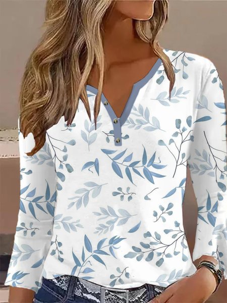 

Half Open Collar Leaf Casual Loose Shirt, White, Shirts & Blouses