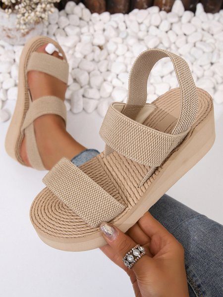 

Double Strap Slingback Wedge Heel Beach Sandals, Beige, Sandals