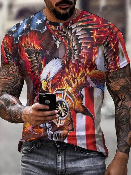 

Men's 4th Of July Eagle Old Glory Crew Neck Casual Independence Day T-Shirt, As picture, T-shirts
