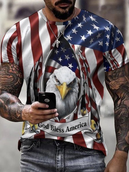 

Men's Eagle Old Glory Independence Day Casual Crew Neck T-Shirt, As picture, T-shirts