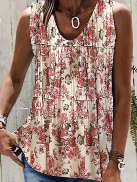 

Casual Loose Tank Top, Beige, Tanks & Camis