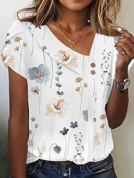 

Floral Casual Asymmetrical Loose Blouse, White, Shirts & Blouses