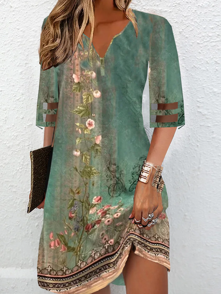 

Casual Floral Mesh Loose Dress With No, Green, Dresses
