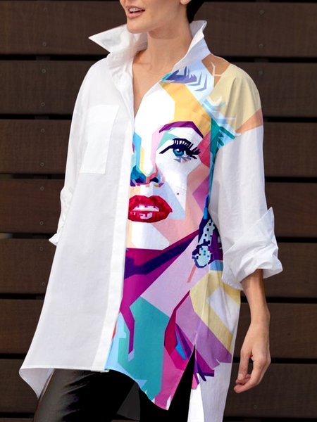 

Regular Fit Shirt Collar Urban Figure Blouse, As picture, Blouses and Shirts