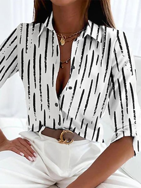 

Striped Casual Shirt Collar Blouse, White, Blouses & Shirts