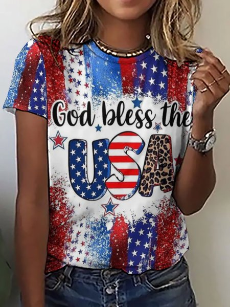 

Women's Flag 4th Of July Crew Neck Loose Casual T-Shirt, As picture, T-shirts