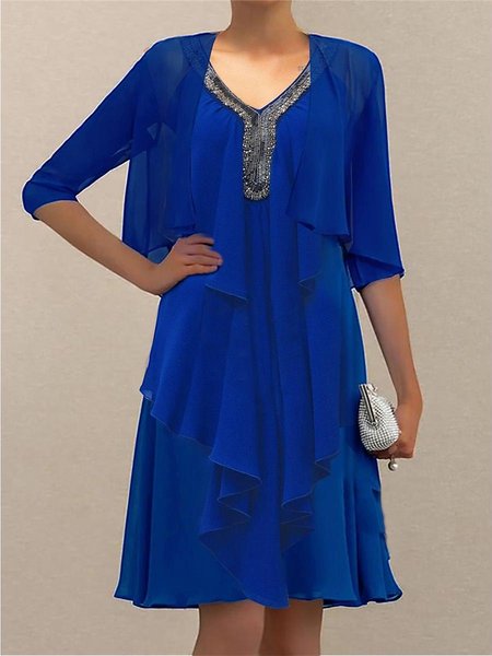 

Urban Chiffon Others Plain Two-Piece Set, Blue, Suit Set