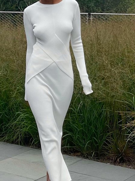 

Crew Neck Urban Jersey Dress, White, Maxi Dresses