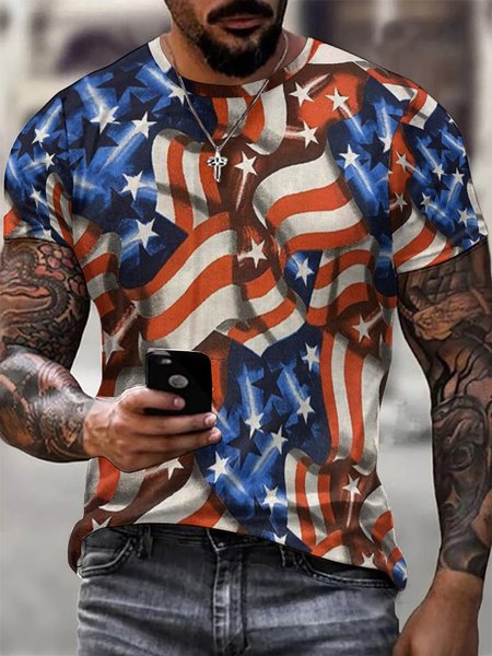 

Men's 4th Of July Funny Flag Graphic Printing Loose Casual Eagle Old Glory T-Shirt, As picture, T-shirts