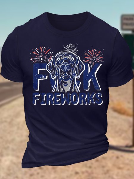 

Men's Funny Dog Cute Fireworks Graphic Printing Text Letters Casual Cotton T-Shirt, Purplish blue, T-shirts