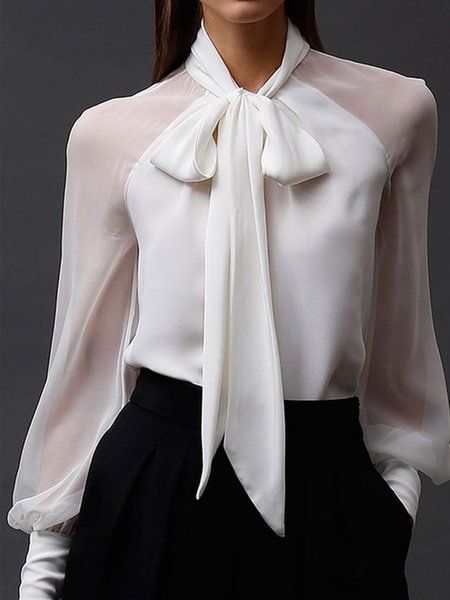 

V Neck Elegant Chiffon Regular Fit Blouse, As picture, Blouses and Shirts