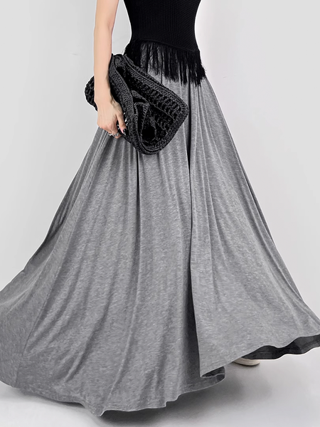 

High Elasticity Loose Urban Plain Maxi Skirt, Gray, Skirts
