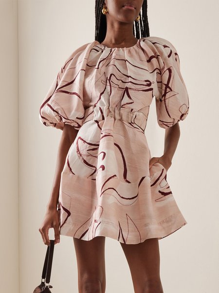 

Regular Fit Crew Neck Elegant Abstract Dress, Pink, Mini Dresses
