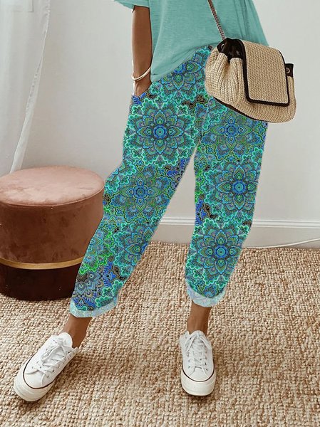 

Ethnic Loose Cotton Casual Pants, Blue, Pants