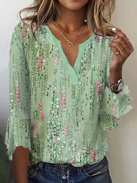 

Casual Geometric V Neck T-Shirt, Green, T-Shirts