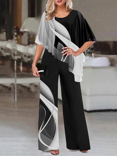 

Loose Color Block Casual Two-Piece Set, Black-white, Suit Set