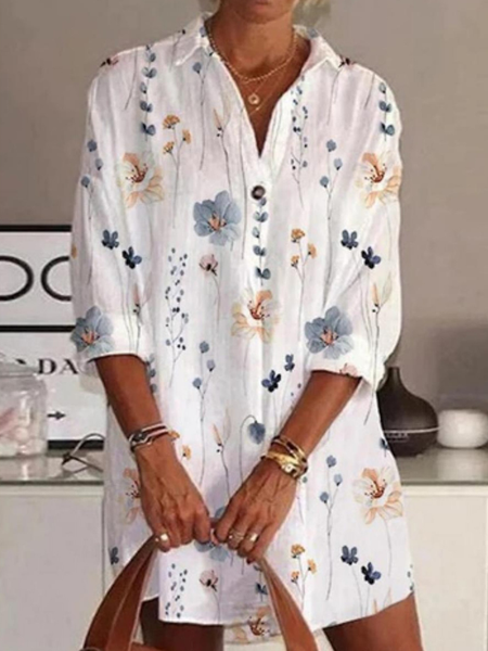 

Floral Casual Cotton And Linen Dress, White, Dresses