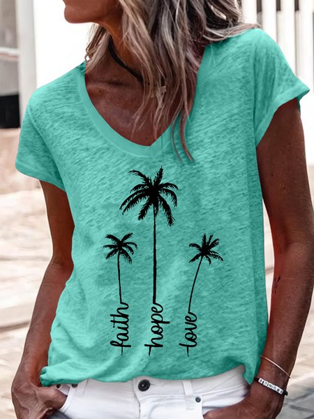

Women's Faith Hope Love Palm Trio Print Casual T-Shirt, Green, T-shirts