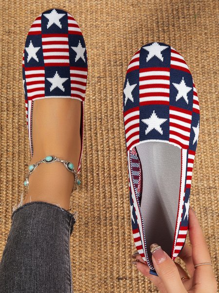 Independence Day Star Striped Breathable Mesh Fabric Slip On Shoes, As picture, Flats
