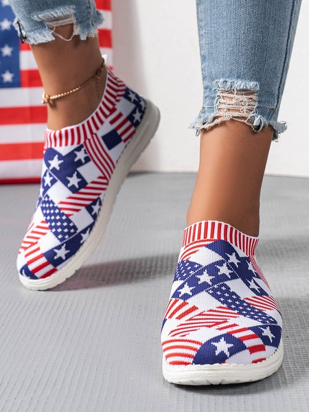 

Independence Day America Flag Breathable Flyknit Slip On Sneakers, Color2, Sneakers