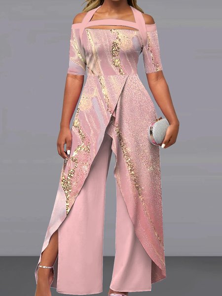 

Halter Loose Elegant Jumpsuit, Pink, Jumpsuits＆Rompers