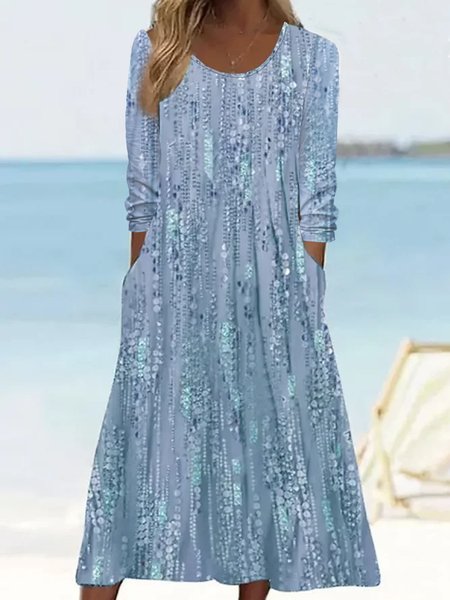 

Crew Neck Floral Casual Jersey Dress, Blue, Dresses