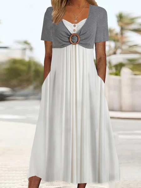 

Loose Ruched Casual Color Block Dress, White, Dresses