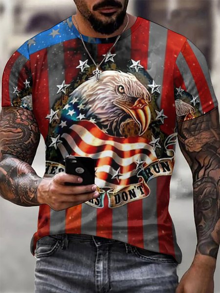

Men's 4th Of July Funny Flag Graphic Printing Eagle Old Glory Casual Independence Day Crew Neck Loose T-Shirt, As picture, T-shirts