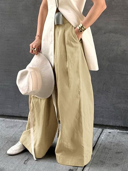 

Loose Plain Urban Fashion Wide leg Pants, Khaki, Pants