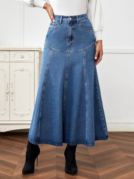

Denim Regular Fit Plain Urban Denim Skirt, Blue, Denim Skirts