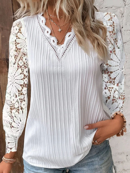 

Casual Plain V Neck Shirt, White, Shirts & Blouses