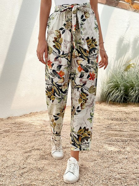 

Floral Loose Casual Pants, Multicolor, Pants