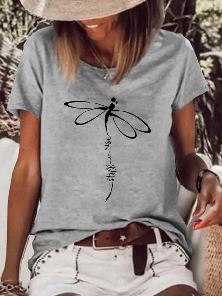 

Women's Still I Rise Dragonfly Casual Letters T-Shirt, Gray, T-shirts