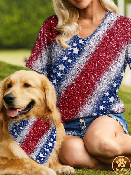 

Women's America Flag Casual Loose Matching T-Shirt, Blue, T-shirts