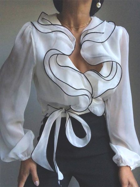 

Regular Fit Others Color Block Elegant Blouse, White, Blouses and Shirts