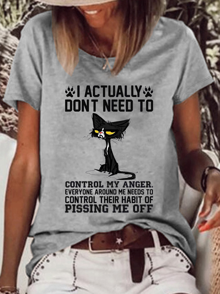 

Women's Funny Black Cat I Actually Don't Need to Control My Anger Everyone Around Me Needs to Control Their Habit of Pissing Me Off T-Shirt, Gray, T-shirts